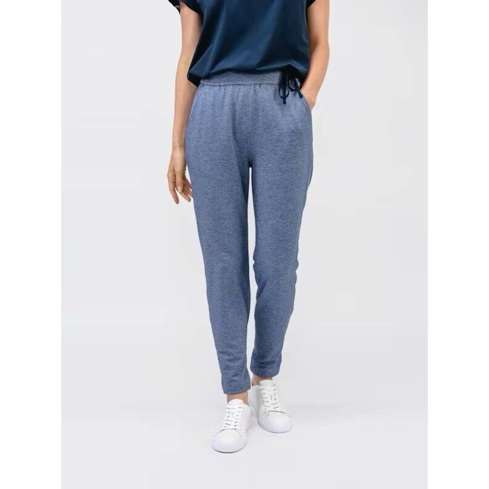 NWT Ministry of Supply Womens Fusion Terry Joggers Large Pockets Indigo Heather